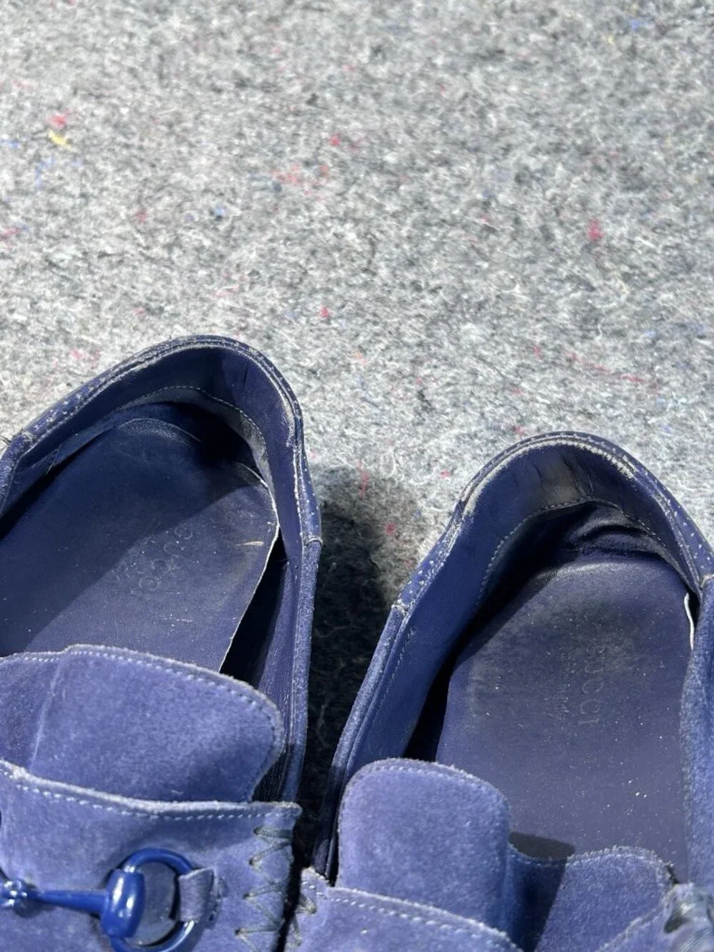 Gucci Horsebit Driving Loafers Navy Blue Suede Mens Size 12 Italy 205843